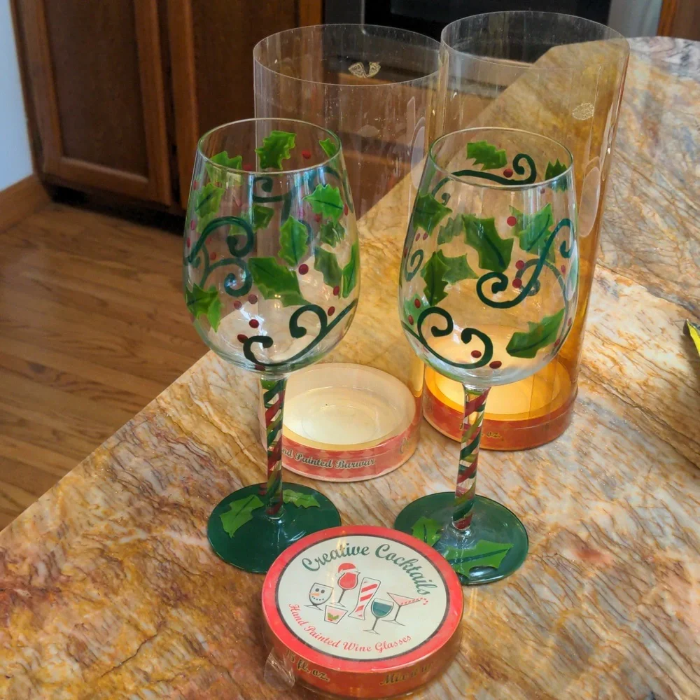 Hand Painted Christmas Wine Glass